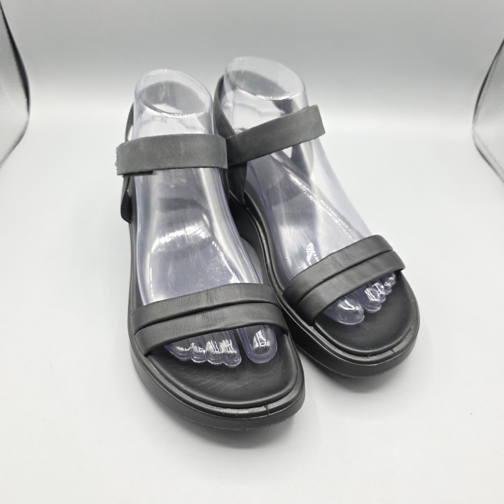 ECCO Flowt Sandals Womens 38 Black Leather Platform Wedge Comfort Shoes Straps